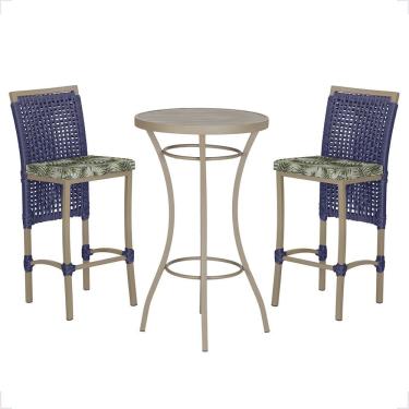 Imagem de Mesa Bistrô 2 Banquetas Roma Corda Náutica Estofado 5 Trama Azul