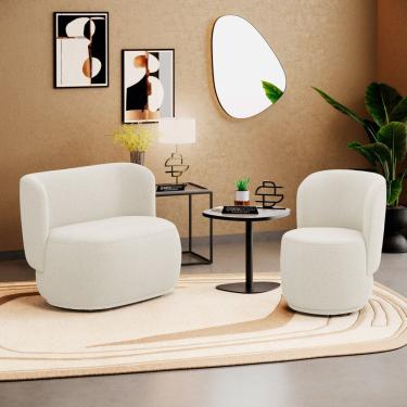 Imagem de Poltrona e Namoradeira Orgânica Molly Bouclê Bege - Abmaza