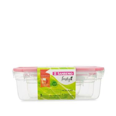 Imagem de Conjunto 3 Potes Plásticos Hermético Freshy 330ml 1,24l 2,5l - Sanremo