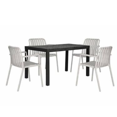 Imagem de Kit 1 Mesa Creta 140x72cm e 4 Cadeira Tulum em Polipropileno Preto/Nude