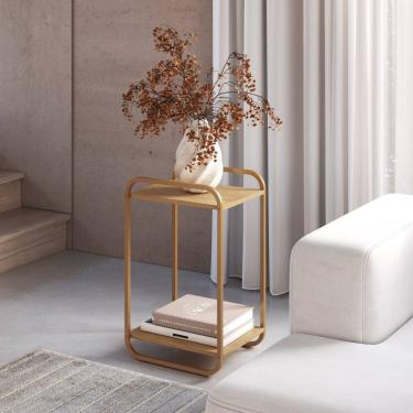 Imagem de Mesa Lateral 33cm Orgânico Pé Metal Luna Hanover/Dourado