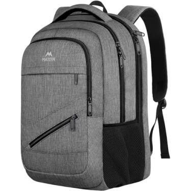 Imagem de Mochila para Laptop Matein, 17 Polegadas, Cinza, com Porta USB e Compartimento TSA para Viagem