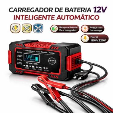 Imagem de Carregador de Bateria 12V Automático Inteligente com Display LCD Carro