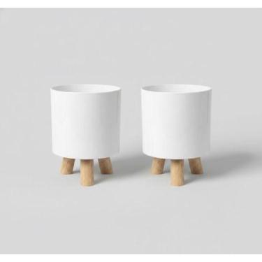 Imagem de Cachepot Retrô com Pés de Madeira - - NoBrand, Branco