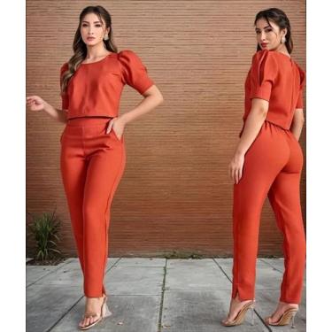 Imagem de Conjunto Feminino Calça E blusa Linho - FIA MODAS, Vermelho queimado, 