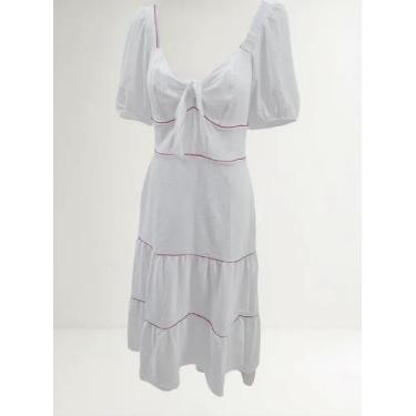 Imagem de Vestido Feminino Midi Manguina Decote Amarração Cândida Ferreira, Bran
