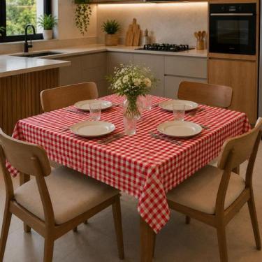 Imagem de Toalha de Mesa Xadrez Quadrada 1,40M x 1,40M Decoração Charmosa e Vers