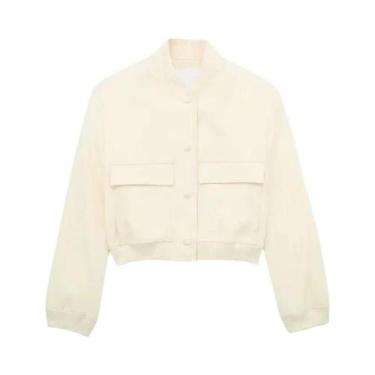 Imagem de Jaqueta Bomber Vintage Feminina De Manga Longa Casual Estilo Streetwea