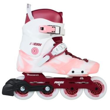 Imagem de Patins Inline Freestyle Traxart Mesh Adulto | Base Alumínio CNC, Rodas 80mm PU 85A, Rolamento ABEC-9, Suporta até 140kg (Branco e Rosa, 39/40)