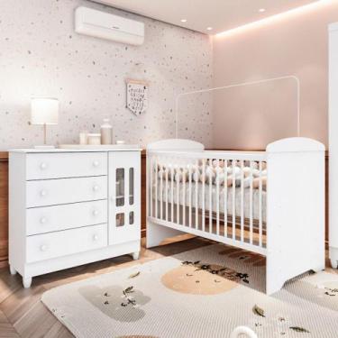 Imagem de Conjunto Quarto Bebê Berço Americano 3EM1 Eloá Cômoda Infantil 4 Gavet