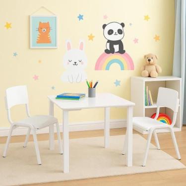 Imagem de Jogo de Mesa Infantil Com 2 Cadeiras Escolar Creche Atividades Branco 