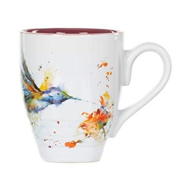 Imagem de DEMDACO Caneca de grés brilhante Dean Crouser beija-flor aquarela vermelha sobre branco 473 ml com alça