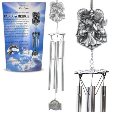 Imagem de BANBERRY DESIGNS Pet Memorial Wind Chimes - The Rainbow Bridge Story Windchime with an Angel and Animal Design - Loss of Dog or Cat Gift Idea - Approx 21 Inches Long - Printed Card Included