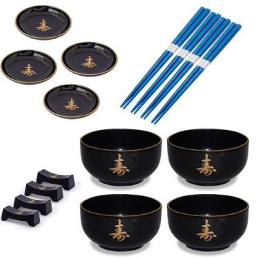 Imagem de Kit Oriental Japonês P/ 4 Pessoas Com Bowls Tigela Preta - Ac