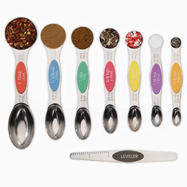 Imagem de Conjunto de colheres de medição magnéticas de aço inoxidável dupla face empilhável conjunto de 8 colheres de sopa para medir ingredientes secos e líquidos (multicoloridos)