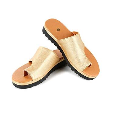 Imagem de XINJIA Corretor de joanete ortopédico para mulheres, sandália de dedo grande, sapatos casuais, bico aberto, chinelos de praia, verão