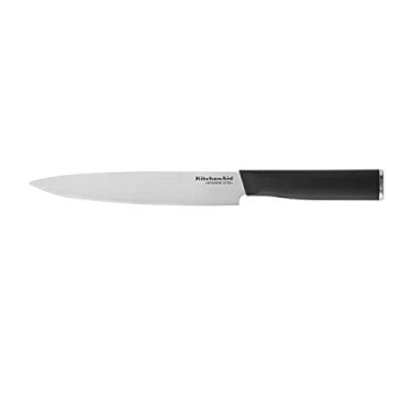 Imagem de KitchenAid Faca de corte clássica com tampa de lâmina de ajuste personalizado, faca de cozinha afiada, lâmina de aço inoxidável japonesa de alto carbono, preta