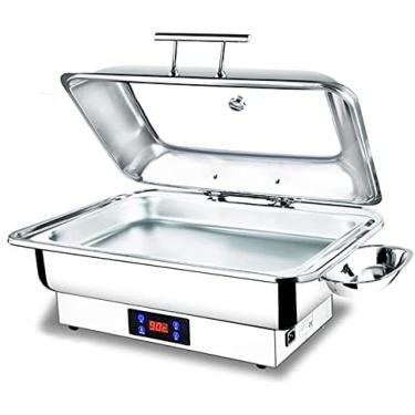 Imagem de Chafing Dishes Buffet Food Warmers, Buffet Server In Stainless Steel With Touch Screen, 9L 13L Hot Plates For Keeping Food Warm, 30℃-90℃ Temperature Adjustable, Transparent Glass Cover,13l,1/2-siz