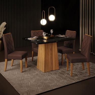 Imagem de Mesa de Jantar Retangular DJ Móveis Raquel Plus com 4 Cadeiras Revestidas em Suede e Veludo