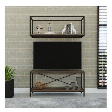 Imagem de Conjunto Rack para TV até 50 Polegadas 1 Nicho Aéreo Estilo Industrial 120cm Active Yescasa Nogal