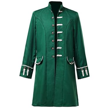 Imagem de Casaco masculino vintage medieval casaco gótico steampunk Frock Coats, Verde, G