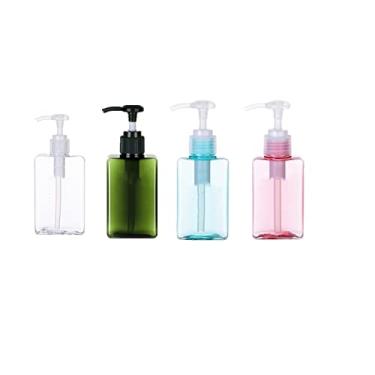 Imagem de 4 pçs frascos vazios de xampu, recipientes recarregáveis de artigos de higiene, frascos de plástico quadrados bomba para loções, shampoos, condicionador, lavagem à mão, adequado para banheiro de cozinha (450 ml/160 ml)