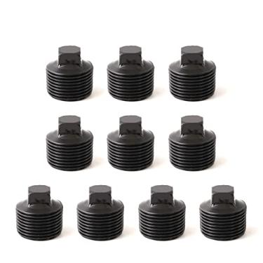 Imagem de Tampa macho rosqueada preta de 10 cm, Home TZH pacote com 10 tampas quadradas masculinas de tubo preto fundido de ferro maleável de 3/10.2 cm para suporte de prateleira vintage Steam-punk, móveis de