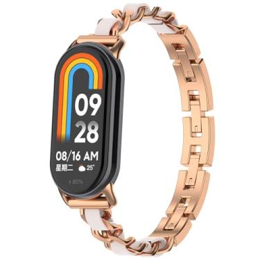 Imagem de Pulseira elegante compatível com Xiaomi Mi Band 8, corrente de metal de aço inoxidável, pulseira de substituição estilo caubói com pulseira elegante de couro exclusivo moderno para SmartWatch Mi Fit