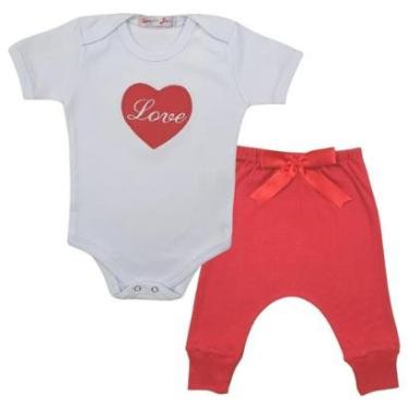 Imagem de Conjunto Body Manga Curta Bordado Coração Love e Calça Suedine Mijão Culote - Roupa Bebê Menina-Feminino
