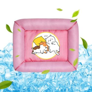 Imagem de CAPSCEOLL Tapete de resfriamento para cães cama elevada para cachorro de malha respirável de seda gelada para o verão 25,4 x 19,5 cm, cama de cachorro rosa média para assentos de carro