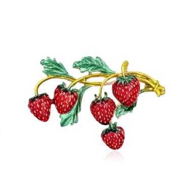 Imagem de WCRAZYE Broche de morango vermelho para mulheres, meninas, broches de frutas esmaltados, emblemas para roupas, mochilas, bolsa, broches modernos, planta, lapela, alfinete, acessórios, joias, presente,