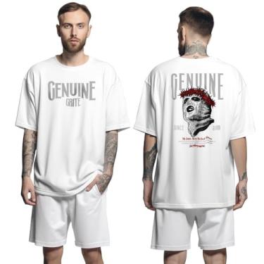 Imagem de Camisa Camiseta Oversized Streetwar Genuine Grit Masculina Larga 100% Algodão 30.1 The Saint's Sinners - Branco - G
