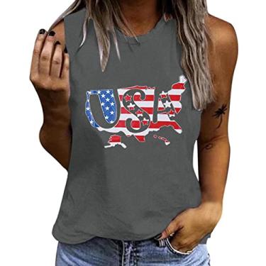 Imagem de Camiseta regata feminina PKDong 4 de julho costas nadador sem mangas verão casual camiseta regata feminina bandeira americana, Cinza escuro, XXG
