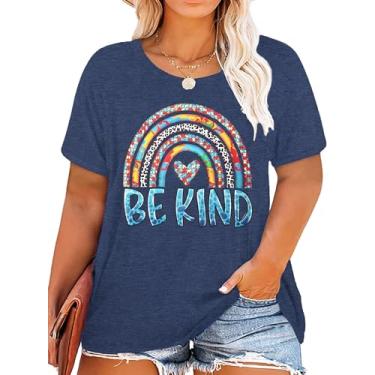 Imagem de Camisetas femininas de conscientização do autismo plus size Be Kind Kindness com suporte de fita de conscientização, Azul 1, 3G Plus Size
