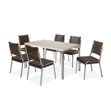 Imagem de Mesa de Jantar Aço Nobre Kansas com 6 Cadeiras com Assento Estofado Revestido em Suede