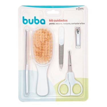 Imagem de Kit Cuidados E Higiene Baby Buba - Pente, Escova, Tesoura e Cortador De Unha e Lixa  - Cor Branco