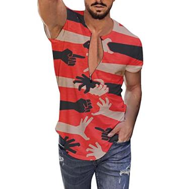 Imagem de Yoyorule Camiseta masculina leve masculina de verão com gola redonda casual dia da independência camisetas masculinas, Vermelho, M