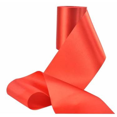 Imagem de Fita de cetim de cor sólida, sem rugas, fita de tecido sedoso para cerimônia de corte, faixas, cadeira, mesa, carro, laços, artesanato, costura, decoração de festa de casamento (vermelho 10 cm de