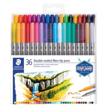 Imagem de STAEDTLER Marcadores de ponta de fibra de ponta dupla, para esboçar, desenhar, ilustrações e colorir, 36 cores vibrantes, laváveis, 320 C36 LU