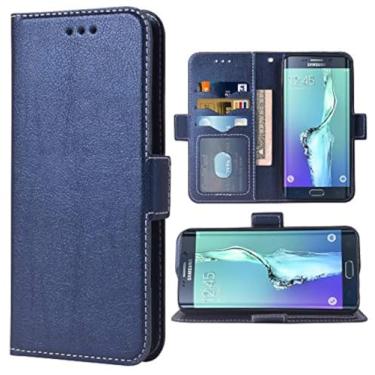 Imagem de Capa de telefone para Samsung Galaxy S6 Edge Folio Flip Wallet Case, couro PU, compartimentos para cartão de crédito, resistente, proteção de corpo inteiro, suporte, capa protetora rígida híbrida para