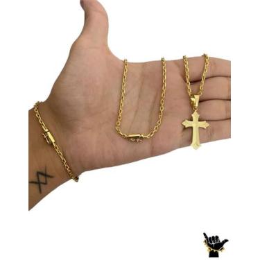 Imagem de Corrente Cadeado 2mm + Pulseira + Pingente - Banhado a Ouro - ToJoia18