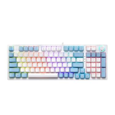 Imagem de Teclado Mecânico de 98 Teclas, Iluminação RGB com 10 Efeitos, Interruptores Azuis, Hot-Swappable, Botão Multifuncional Rotativo, Ideal para Jogos e Escritório,Azul