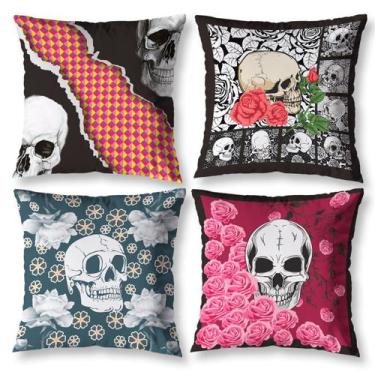 Imagem de Kit 4 Capas de Almofada 40cm Estampada Caveira Invisível - Mercado Bor