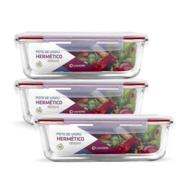 Imagem de Kit 3 Potes de Vidro Retangular com Tampa Hermética 2800ml - NABOX, Ve