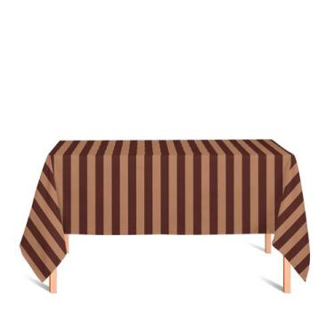 Imagem de Toalha de Mesa Retangular em Tecido Jacquard Marsala e Bege Listrado T