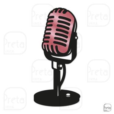 Imagem de Escultura de Parede Decorativo Microfone Clássico 40x18cm - Linha Pret