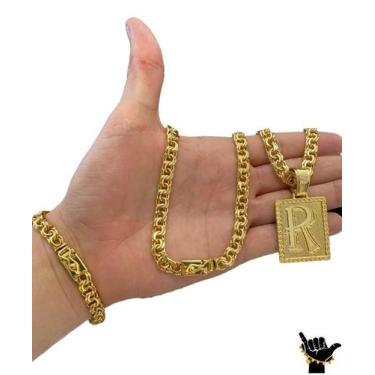 Imagem de Corrente Friso 8mm + Pulseira + Pingente - Banhado a Ouro - ToJoia18k