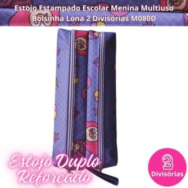 Imagem de Estojo Estampado Escolar Menina Multiuso Bolsinha Lona 2 Divisórias M0