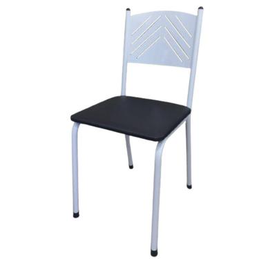 Imagem de Cadeira Branca de Cozinha Jantar Metal Tubular Almofadada Assento Preto
