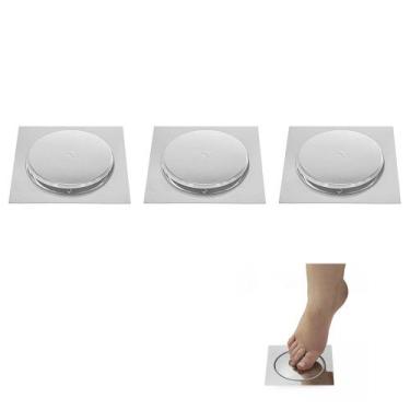 Imagem de Ralo Click 15x15 Inox Inteligente Pop Up Kit 3 Uni Lavabo Banheiro Cro